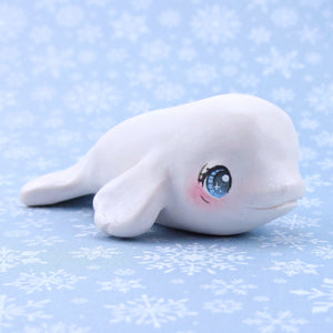 Blue-Eyed Beluga Figurine - Polymer Clay Winter Collection