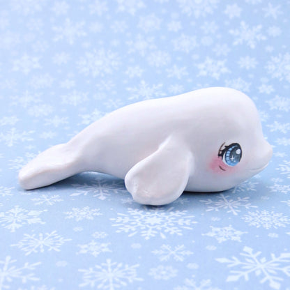 Blue-Eyed Beluga Figurine - Polymer Clay Winter Collection