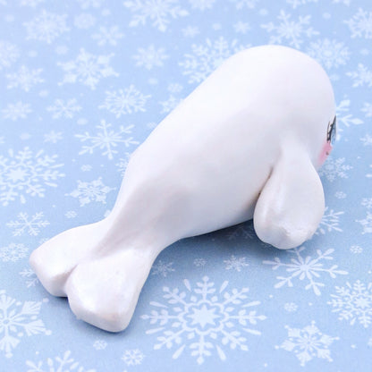 Blue-Eyed Beluga Figurine - Polymer Clay Winter Collection