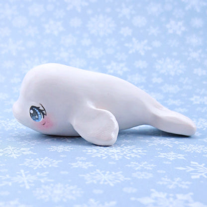 Blue-Eyed Beluga Figurine - Polymer Clay Winter Collection