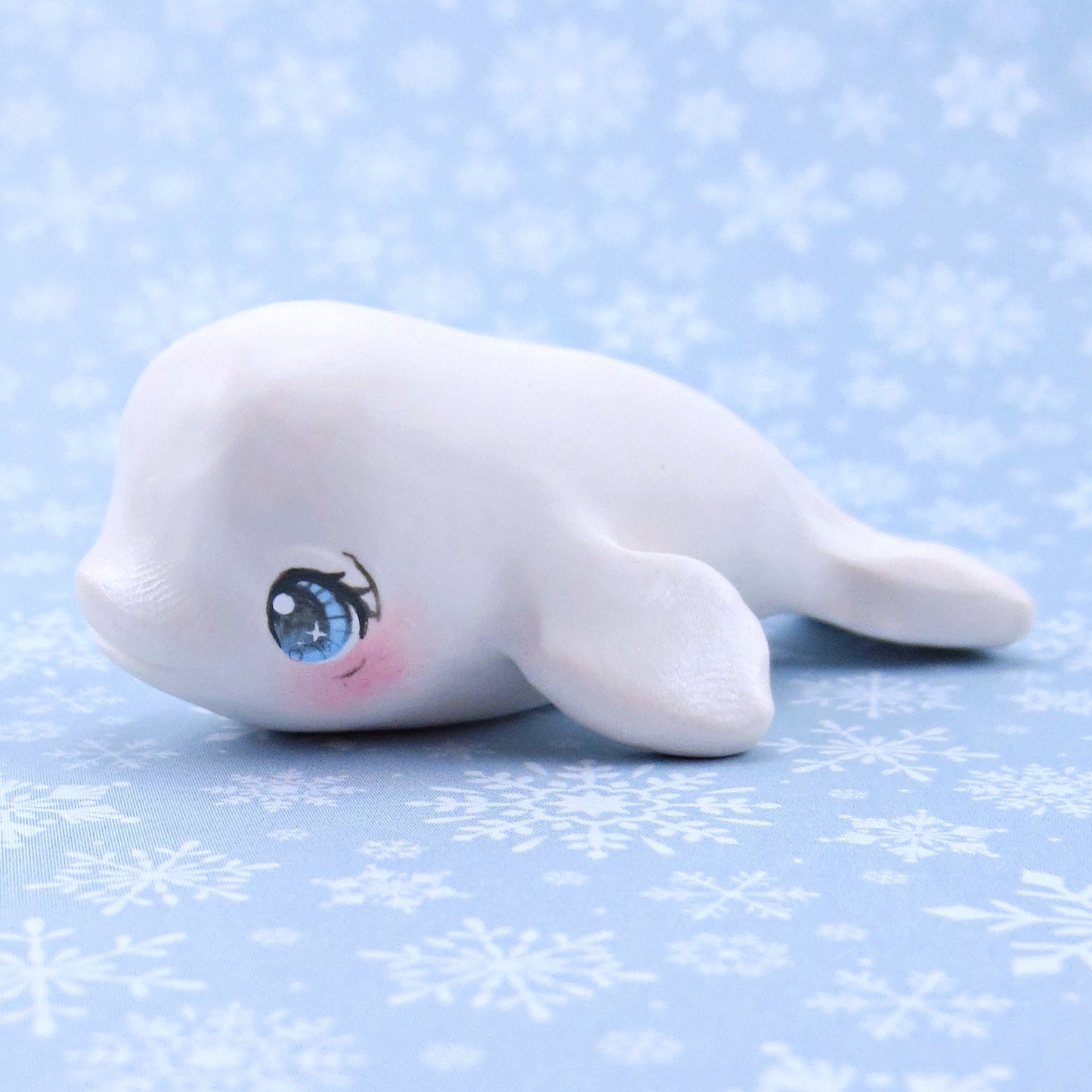 Blue-Eyed Beluga Figurine - Polymer Clay Winter Collection