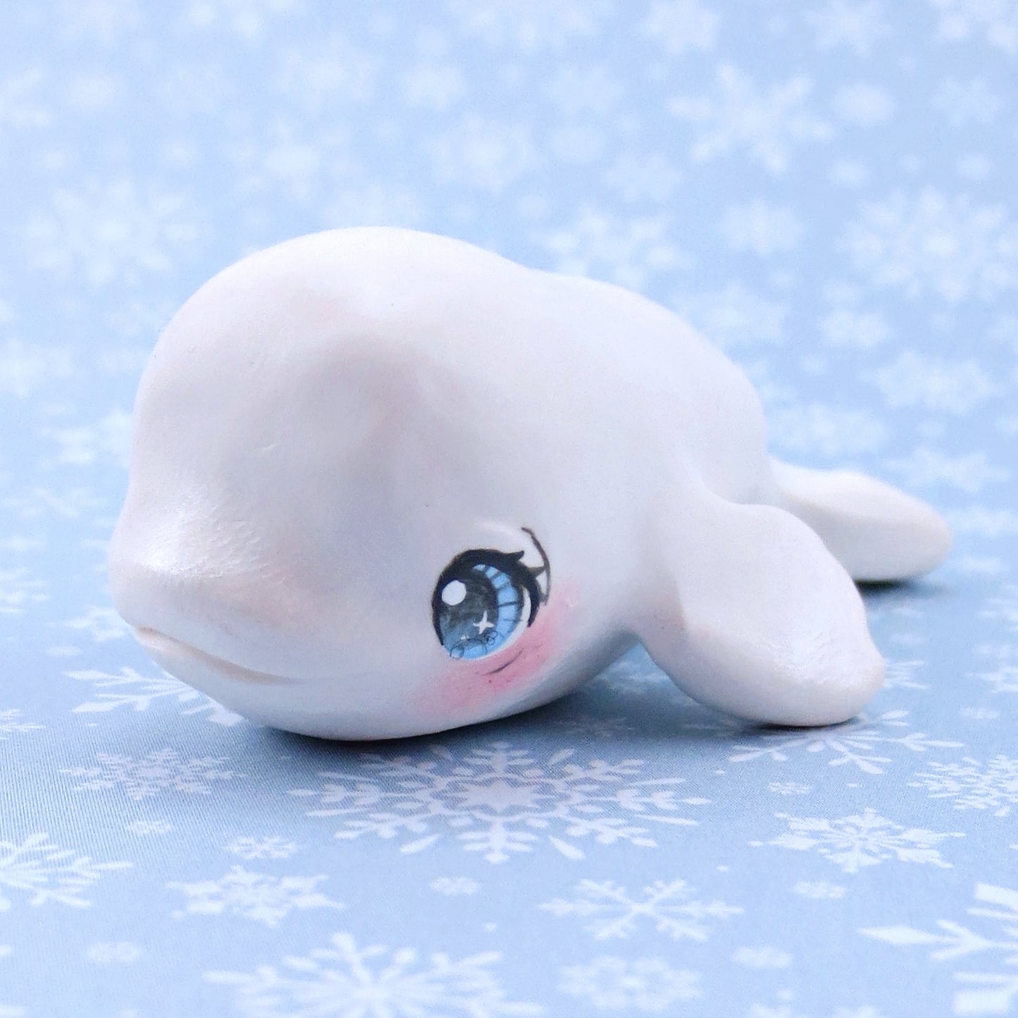 Blue-Eyed Beluga Figurine - Polymer Clay Winter Collection