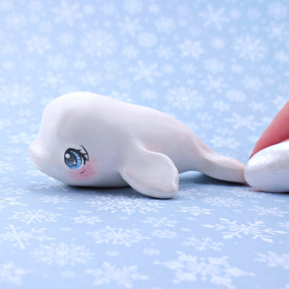 Blue-Eyed Beluga Figurine - Polymer Clay Winter Collection