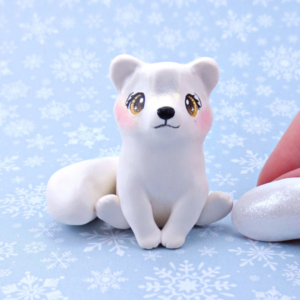 Arctic Fox Figurine - Polymer Clay Winter Collection