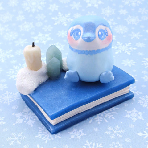 Baby Blue Penguin "Winter Familiars" Figurine - Polymer Clay Winter Collection