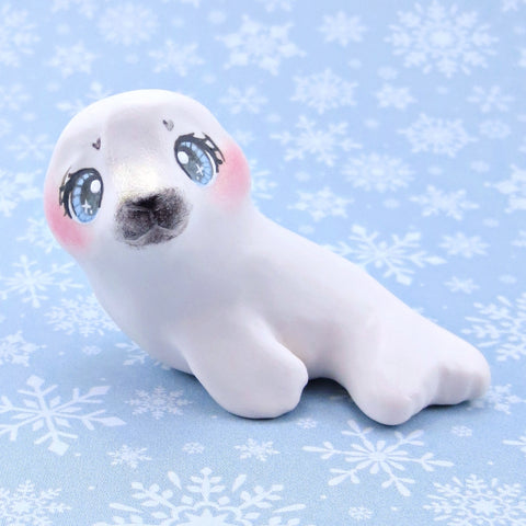 Blue-Eyed Baby Seal Figurine - Polymer Clay Winter Collection