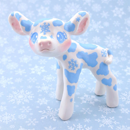 Snowflake Cow Figurine - Polymer Clay Winter Collection