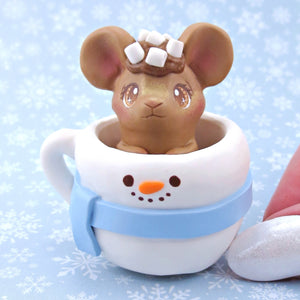 Hot Cocoa Mouse in a Snowman Mug Figurine - Polymer Clay Winter Collection