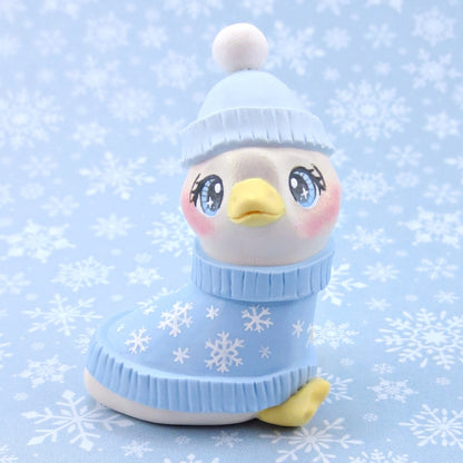 Snowflake Sweater Goose Figurine - Polymer Clay Winter Collection