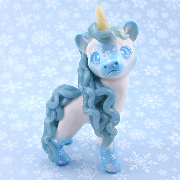 Snowflake Unicorn Figurine - Polymer Clay Winter Collection