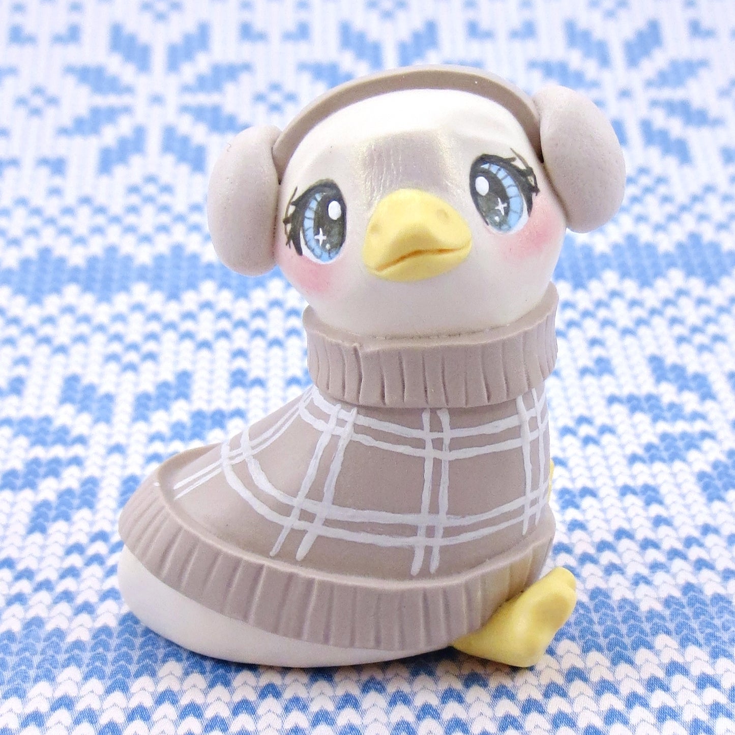 Goose in Earmuffs and Cozy Sweater Figurine - Polymer Clay Winter Collection