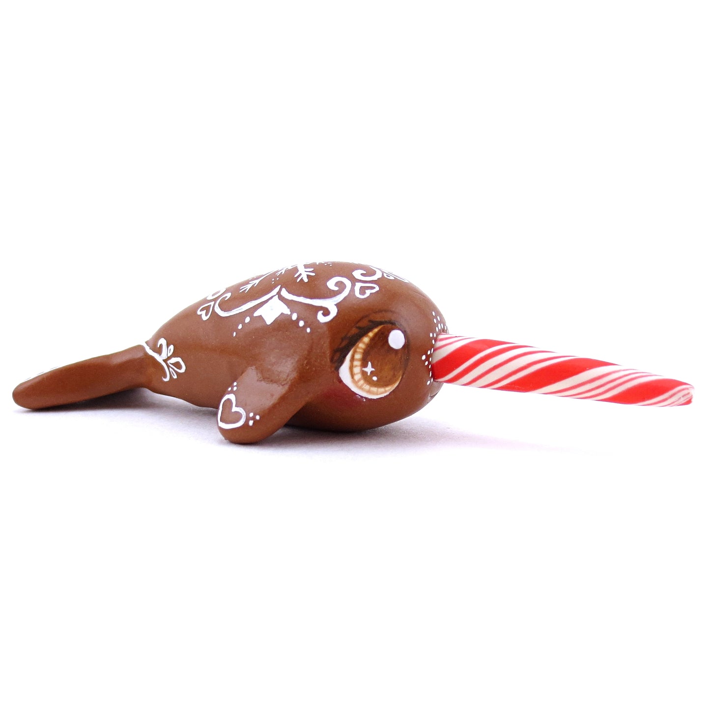 Gingerbread Cookie Narwhal Figurine - Polymer Clay Christmas Animals