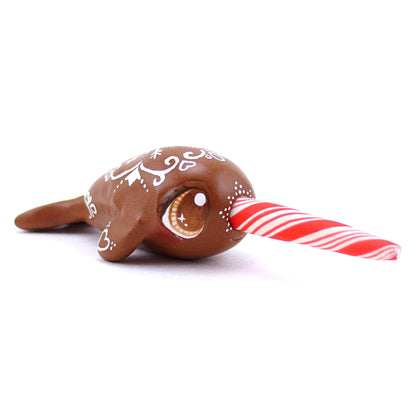 Gingerbread Cookie Narwhal Figurine - Polymer Clay Christmas Animals