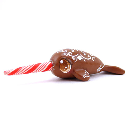 Gingerbread Cookie Narwhal Figurine - Polymer Clay Christmas Animals