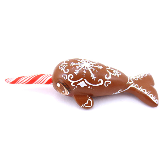 Gingerbread Cookie Narwhal Figurine - Polymer Clay Christmas Animals