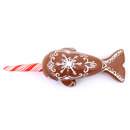 Gingerbread Cookie Narwhal Figurine - Polymer Clay Christmas Animals