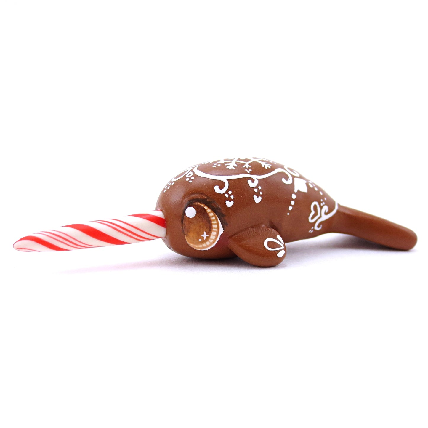 Gingerbread Cookie Narwhal Figurine - Polymer Clay Christmas Animals