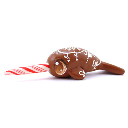 Gingerbread Cookie Narwhal Figurine - Polymer Clay Christmas Animals