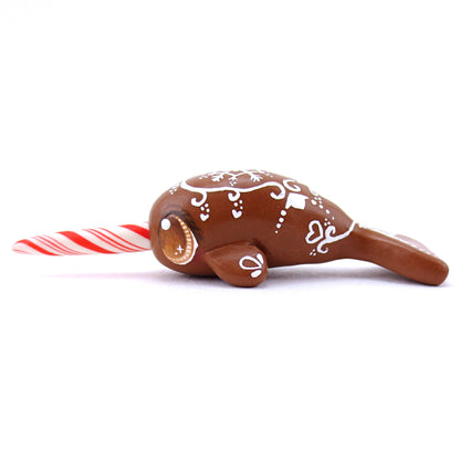 Gingerbread Cookie Narwhal Figurine - Polymer Clay Christmas Animals