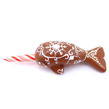 Gingerbread Cookie Narwhal Figurine - Polymer Clay Christmas Animals