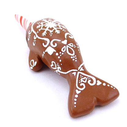 Gingerbread Cookie Narwhal Figurine - Polymer Clay Christmas Animals