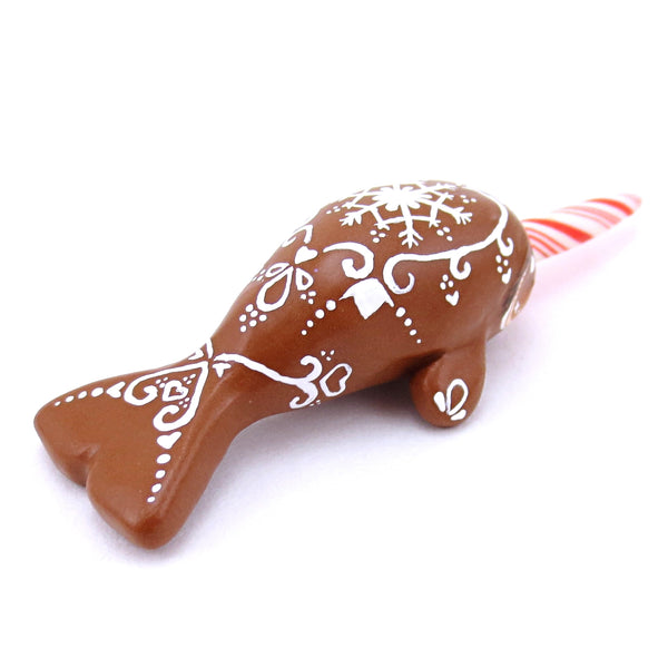 Gingerbread Cookie Narwhal Figurine - Polymer Clay Christmas Animals