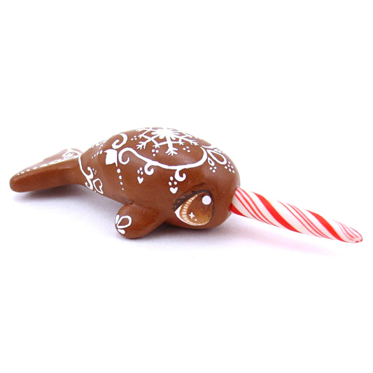 Gingerbread Cookie Narwhal Figurine - Polymer Clay Christmas Animals