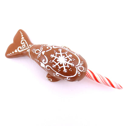 Gingerbread Cookie Narwhal Figurine - Polymer Clay Christmas Animals