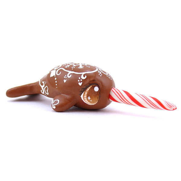 Gingerbread Cookie Narwhal Figurine - Polymer Clay Christmas Animals