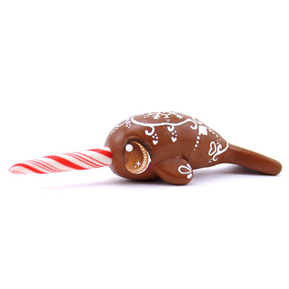 Gingerbread Cookie Narwhal Figurine - Polymer Clay Christmas Animals