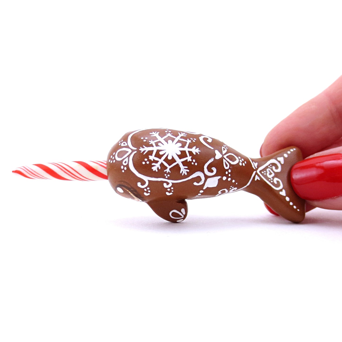 Gingerbread Cookie Narwhal Figurine - Polymer Clay Christmas Animals