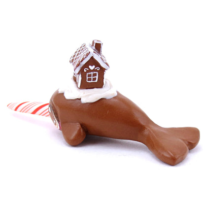 Gingerbread House Narwhal Figurine - Polymer Clay Christmas Animals