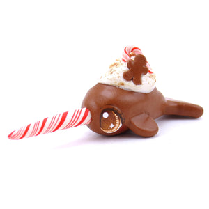 Gingerbread Latte Narwhal Figurine - Polymer Clay Christmas Animals