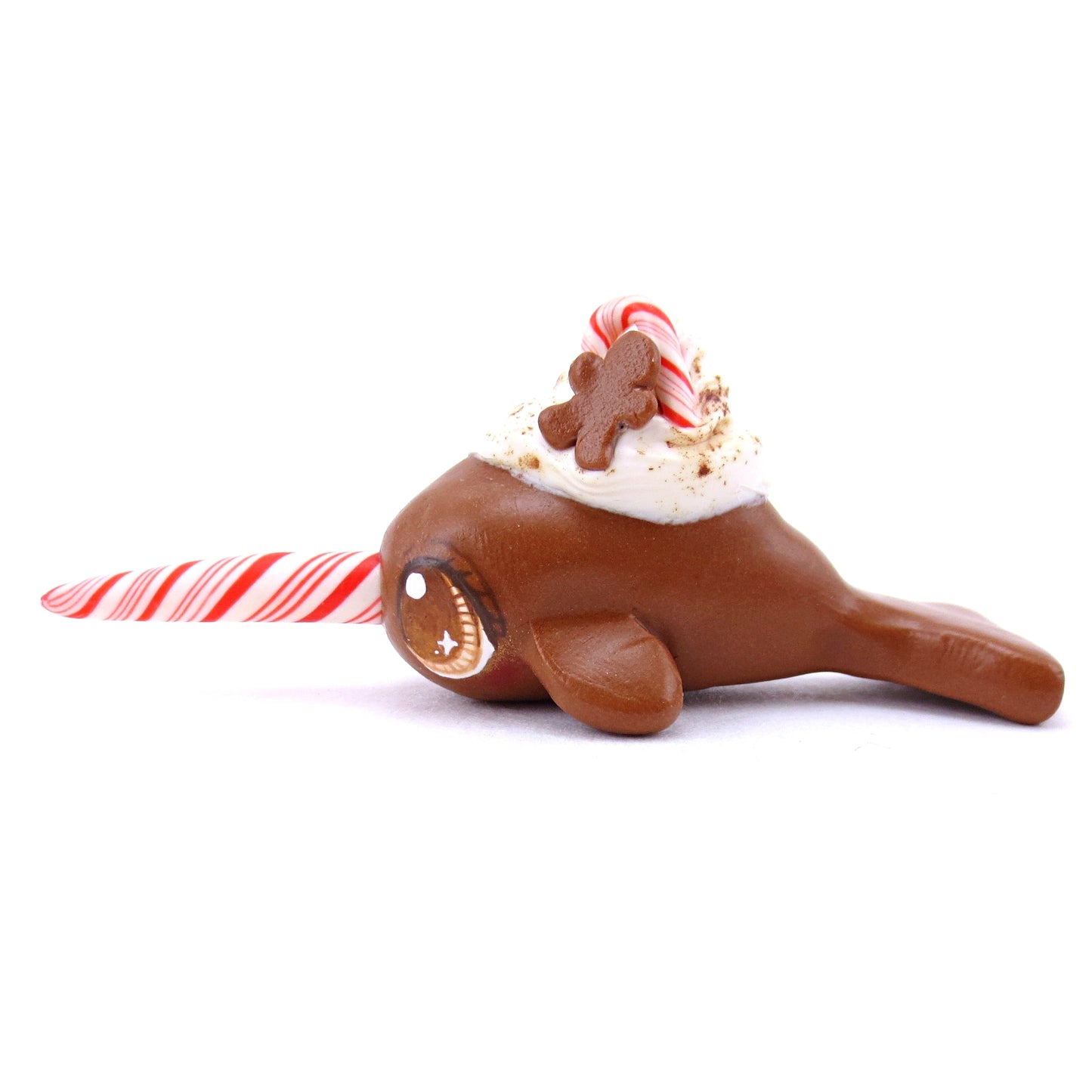 Gingerbread Latte Narwhal Figurine - Polymer Clay Christmas Animals