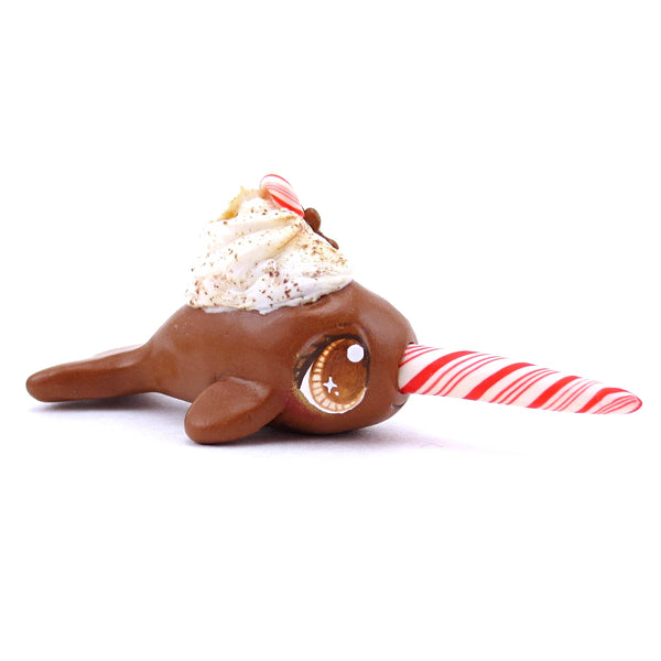 Gingerbread Latte Narwhal Figurine - Polymer Clay Christmas Animals