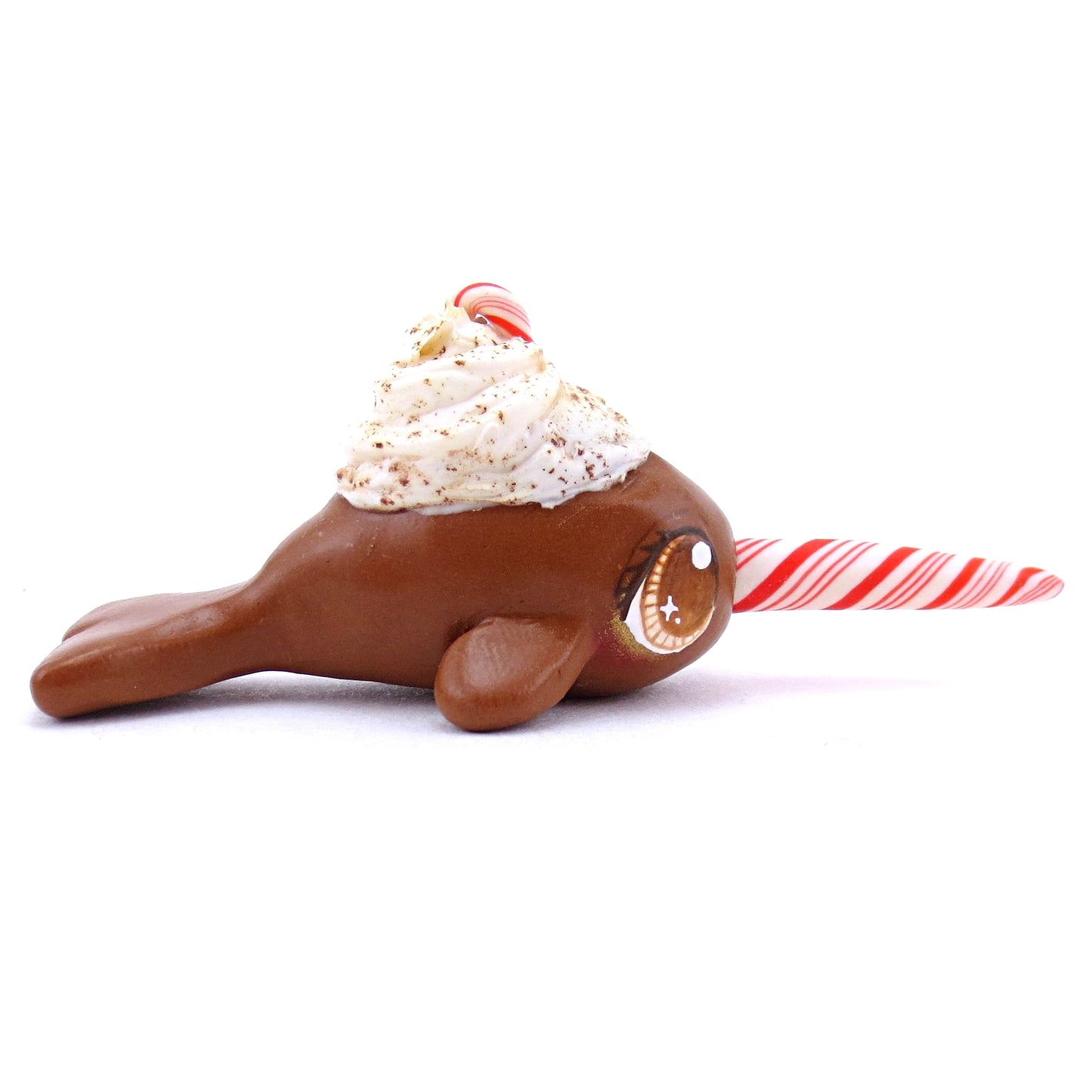 Gingerbread Latte Narwhal Figurine - Polymer Clay Christmas Animals