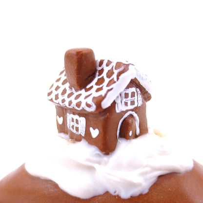 Gingerbread House Narwhal Figurine - Polymer Clay Christmas Animals