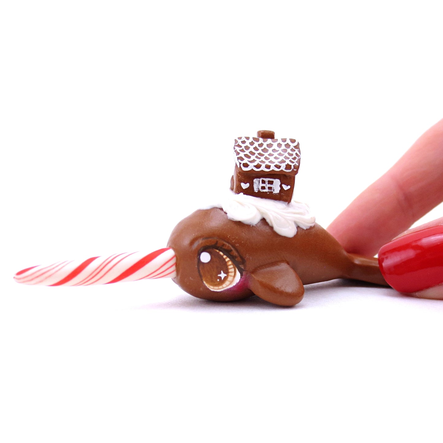 Gingerbread House Narwhal Figurine - Polymer Clay Christmas Animals