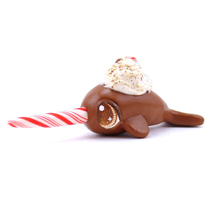 Gingerbread Latte Narwhal Figurine - Polymer Clay Christmas Animals