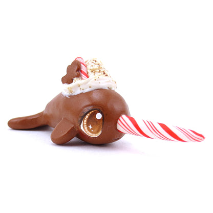 Gingerbread Latte Narwhal Figurine - Polymer Clay Christmas Animals