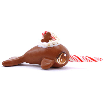 Gingerbread Latte Narwhal Figurine - Polymer Clay Christmas Animals