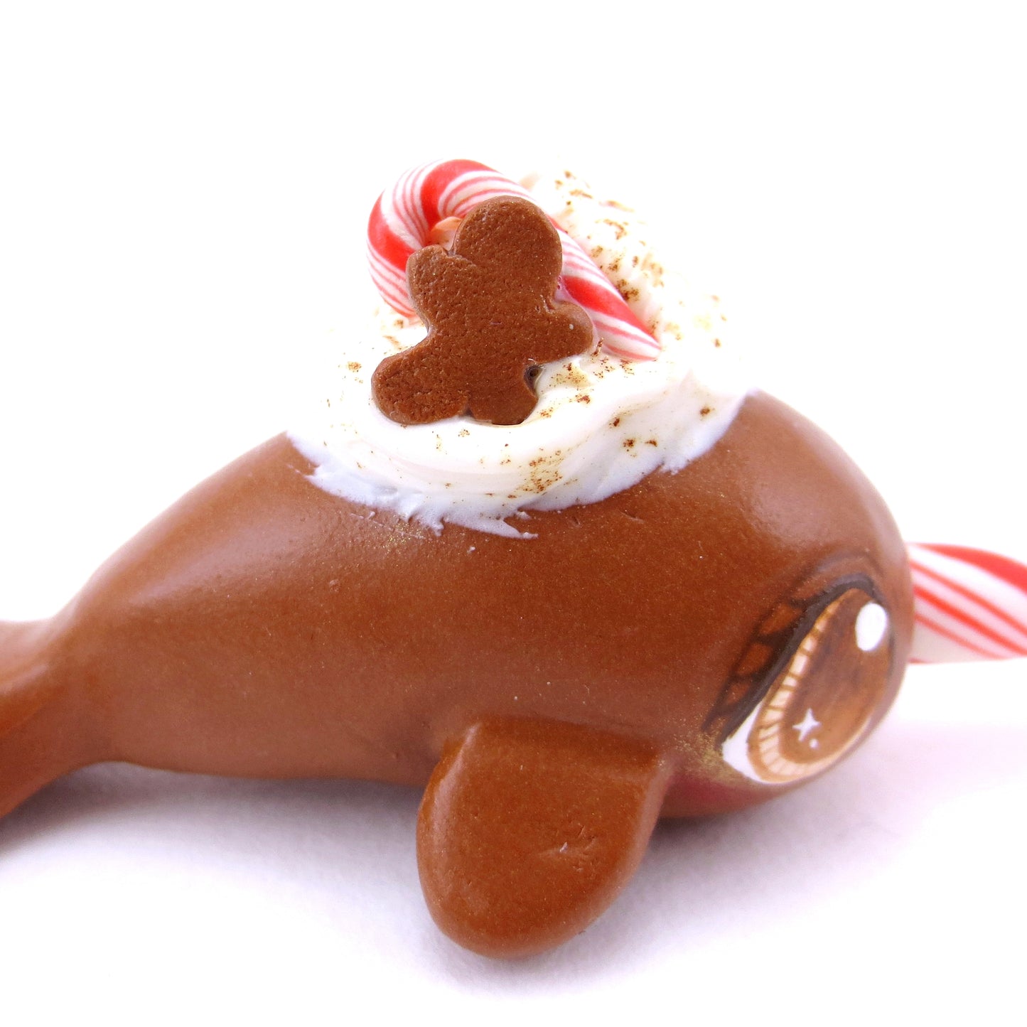 Gingerbread Latte Narwhal Figurine - Polymer Clay Christmas Animals