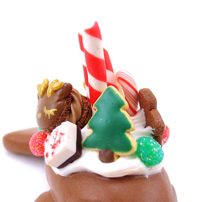 Gingerbread Dessert Narwhal Figurine - Polymer Clay Christmas Animals