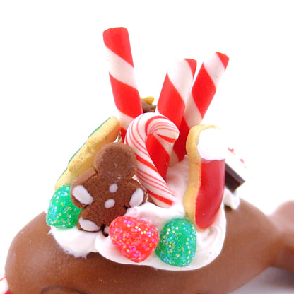 Gingerbread Dessert Narwhal Figurine - Polymer Clay Christmas Animals