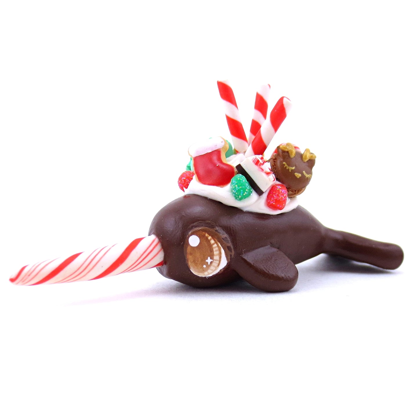 Dark Chocolate Christmas Dessert Narwhal Figurine - Polymer Clay Christmas Animals