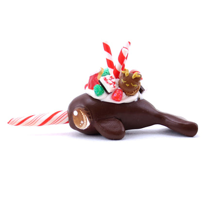 Dark Chocolate Christmas Dessert Narwhal Figurine - Polymer Clay Christmas Animals