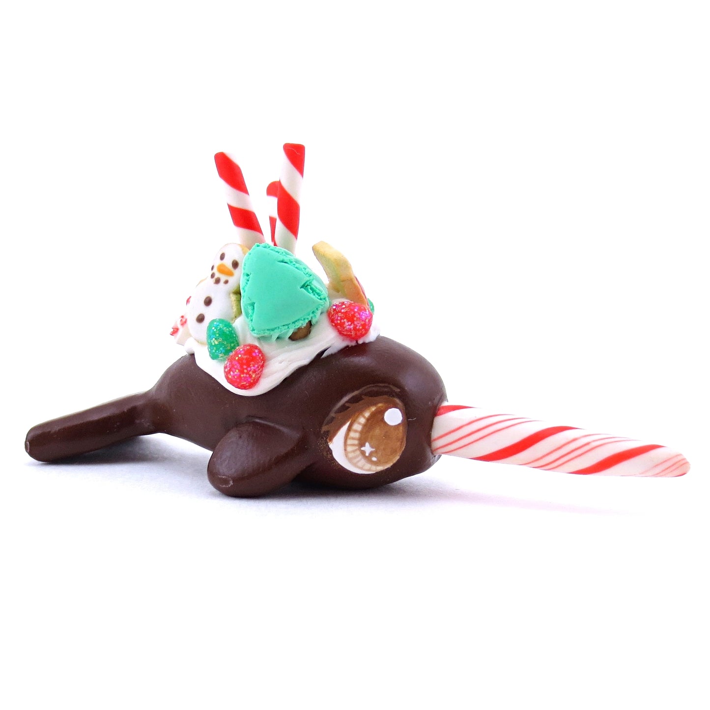 Dark Chocolate Christmas Dessert Narwhal Figurine - Polymer Clay Christmas Animals