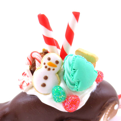 Dark Chocolate Christmas Dessert Narwhal Figurine - Polymer Clay Christmas Animals