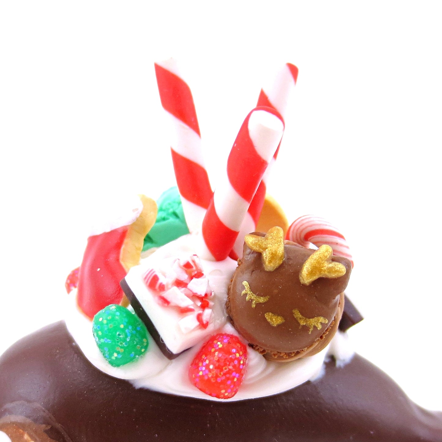 Dark Chocolate Christmas Dessert Narwhal Figurine - Polymer Clay Christmas Animals