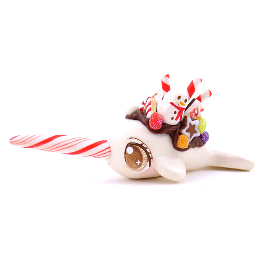 White Chocolate Christmas Dessert Narwhal Figurine - Polymer Clay Christmas Animals